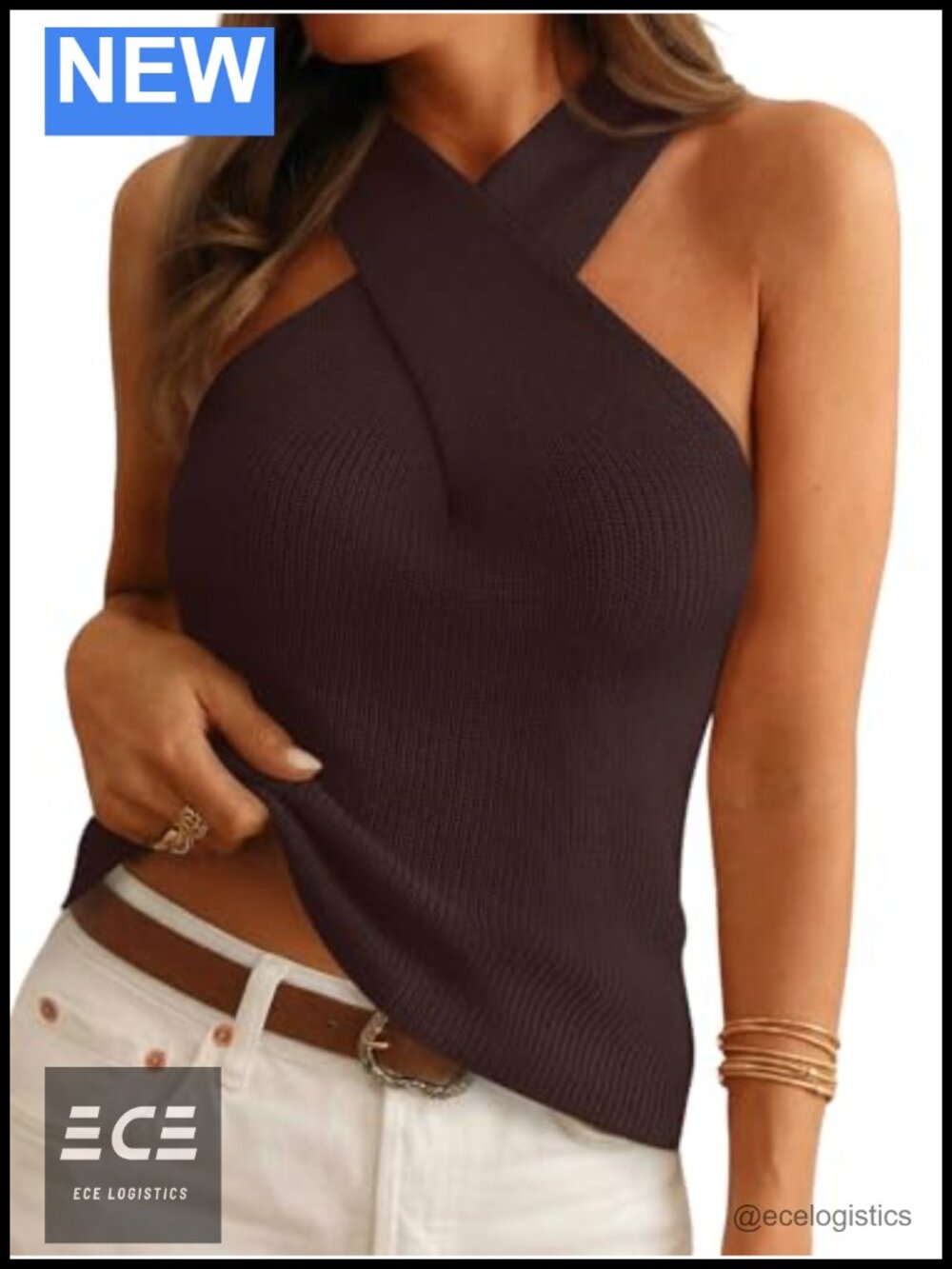 LILLUSORY Women's Sleeveless Halter Top Crossover Neck Date Night Summer Blouse
